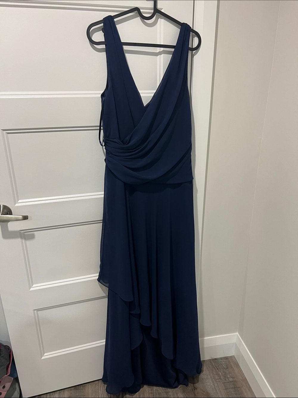 Lauren Ralph Lauren Navy Asymmetric Draped V-Neck Gown